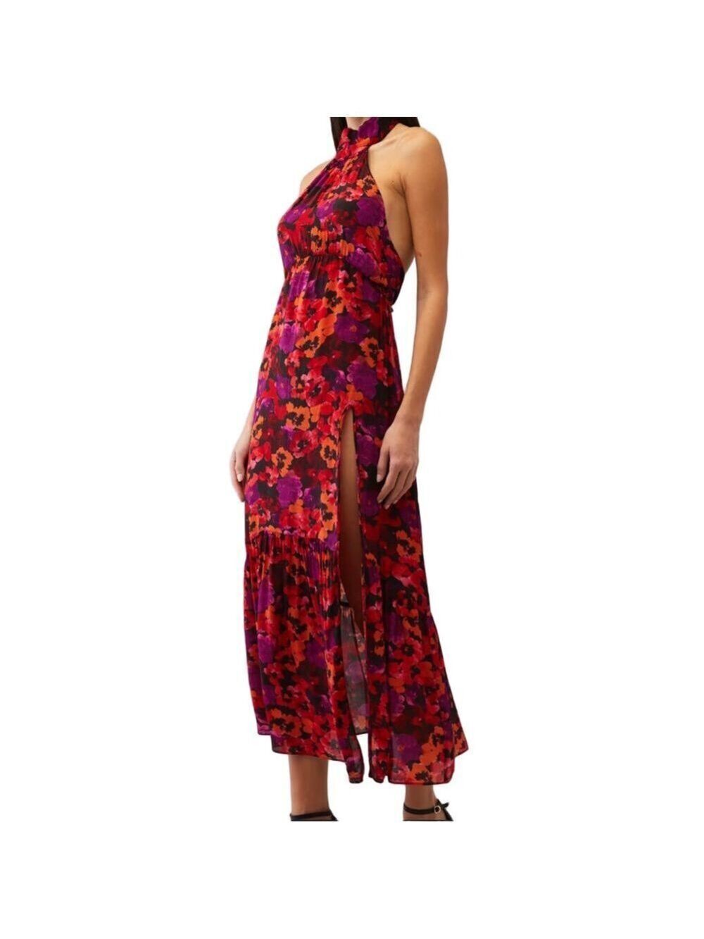 SAYLOR Audie Dress Sz M Red Black Pink Floral Midi